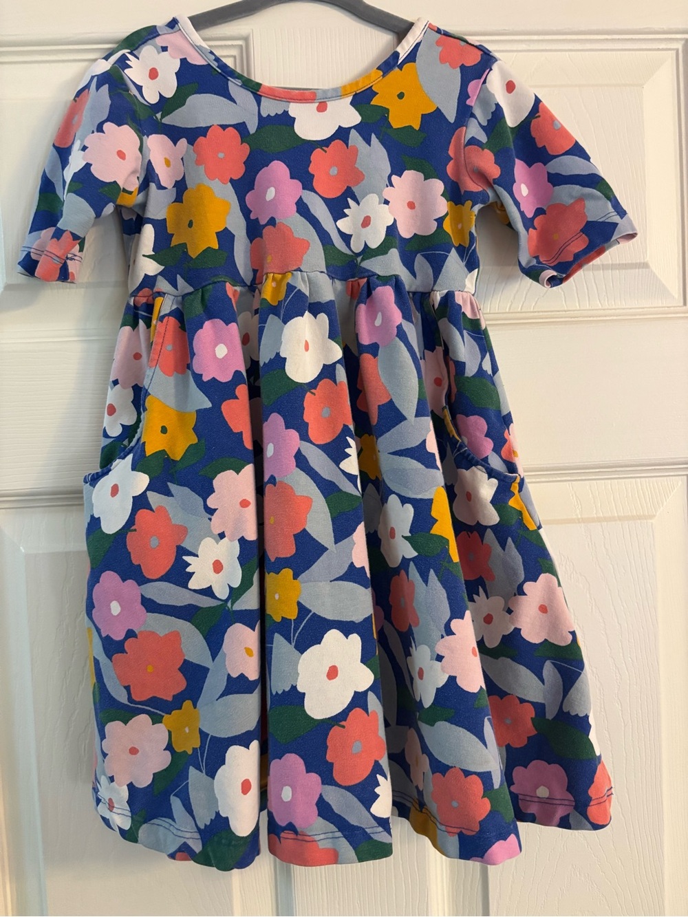 Hanna Andersson Navy Floral Pocket Dress with Multi-Colored Blooms